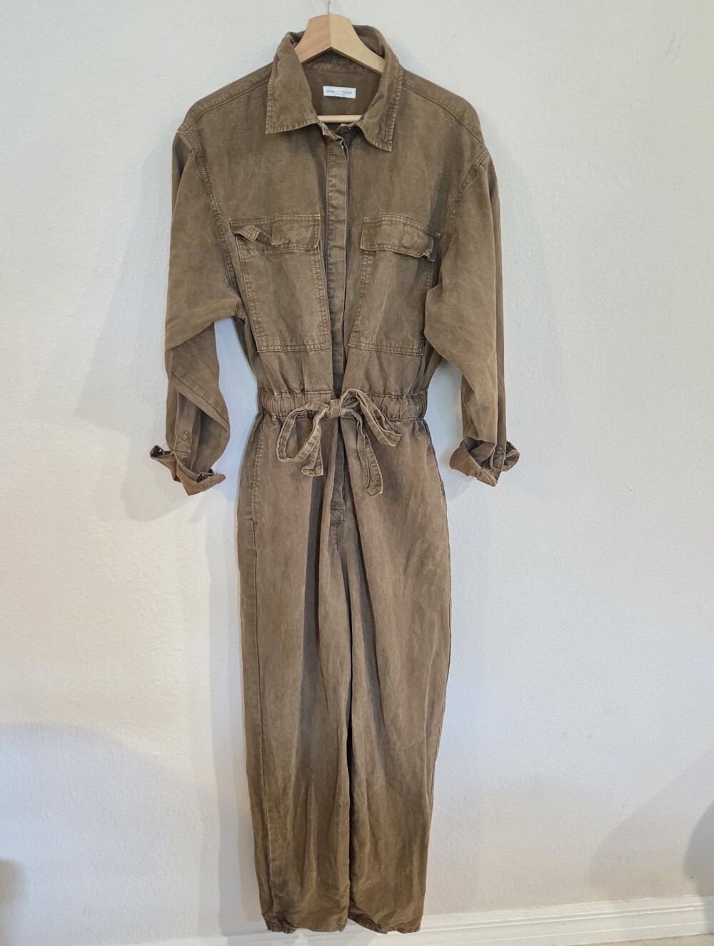 Good American Brown Tie Waist Utility Jumpsuit